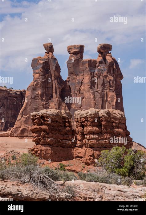The Three Sisters Rock Formation In Arches National Park Utah Stock