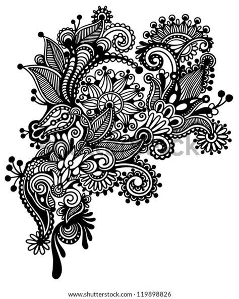 Hand Draw Black And White Line Art Ornate Flower Design Ukrainian
