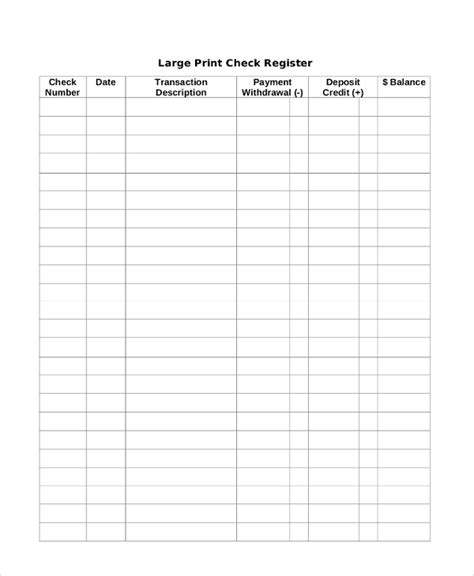 Free Large Print Check Register Printable