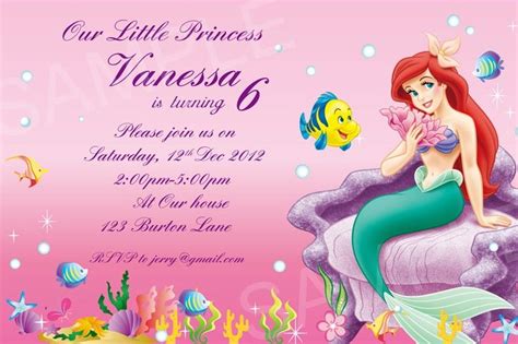 Diy Disney Princess Party Ariel Invitation Printable Disney