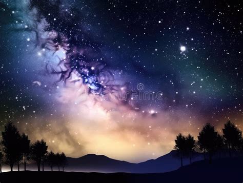 Night Sky Stars Milky Way Blue Purple Sky In Starry Night Over