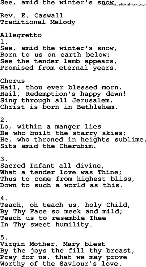 Catholic Hymns Song See Amid The Winter S Snow Lyrics And PDF