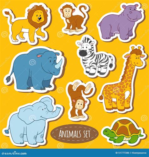 Set Of Various Cute Animals Vector Stickers Of Safari Animals Stock
