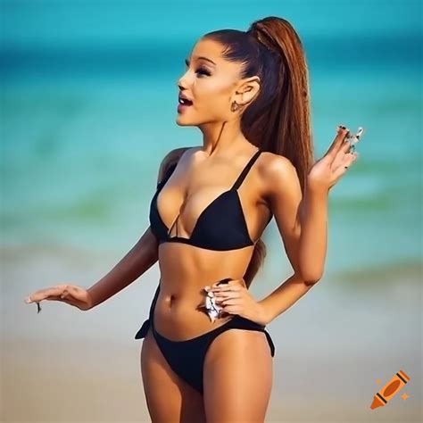 Ariana Grande Posing On The Beach In A Bikini On Craiyon