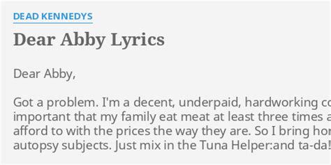 Dear Abby Lyrics By Dead Kennedys Dear Abby Got A