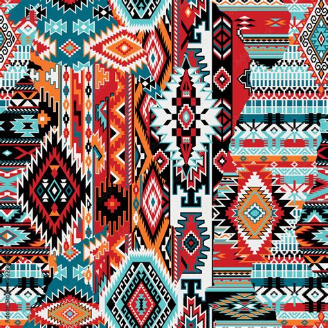 Native American Fabric Patchwork Abstract Vector Seamless Pattern