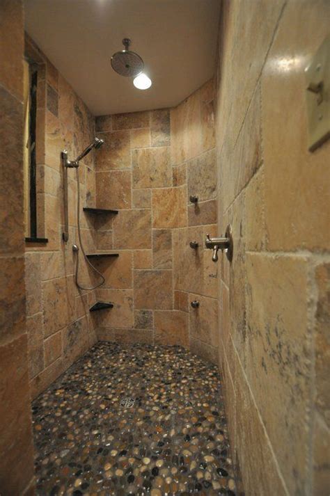 I grabbed his hand and started to drag him to the bathroom. Stone shower with pebble floor by zipedee (With images ...