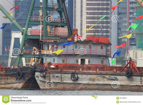 Hk Style Of Pontoon At Victoria Harbour Editorial Photography Image