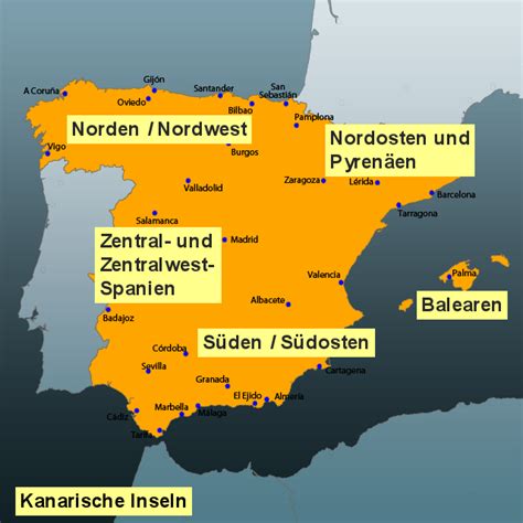 Im nordwesten liegt spanien an der atlantikküste. StepMap - Spanien Übersicht mit Regionen - Landkarte für ...
