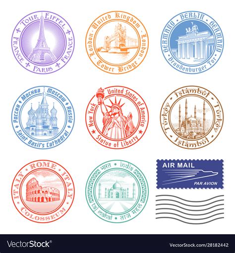 Travel Stamps Royalty Free Vector Image Vectorstock
