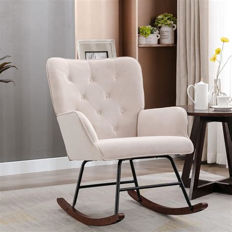 Buy Ssline Modern Upholstered Velvet Rocking Chair Comfortable Nursery