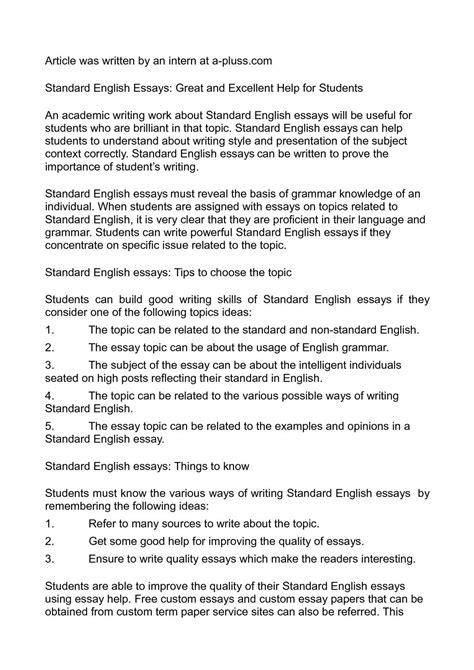 Forming and structuring an essay are necessary for a well developed essay. Calaméo - Standard English Essays: Great and Excellent ...