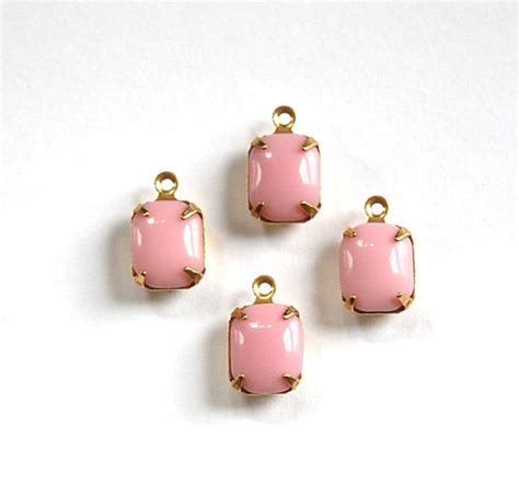 Vintage Opaque Pink Stones 1 Loop Brass Setting 10mm X 8mm Etsy