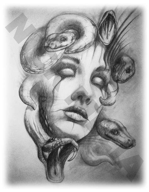 Medusa Art Pencil Drawing Mythology Print Etsy Medusa Art Medusa