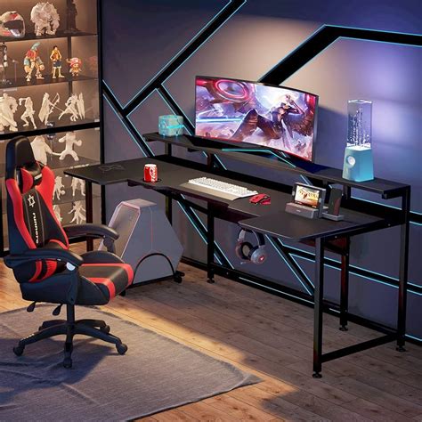Tribesigns Double Gaming Desk With Hutch Monitor Stand Riser 102 Inch