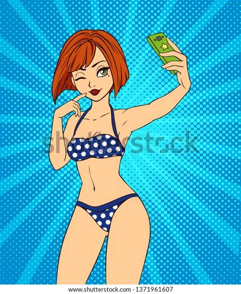 Sexy Cartoon Girl Takes Selfie Pop Stock Vector Royalty Free 1371961607 Shutterstock