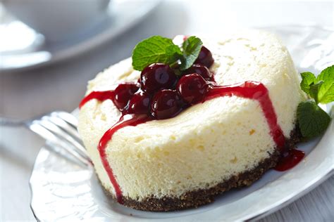Cheesecake With Cherry Jam And Mint Leaves Wallpapers And Images