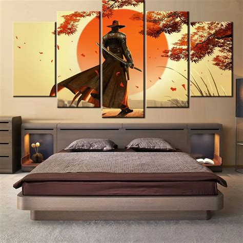 5 Pieces Wall Art Picture Hd Japanese Samurai For Living Room Printed