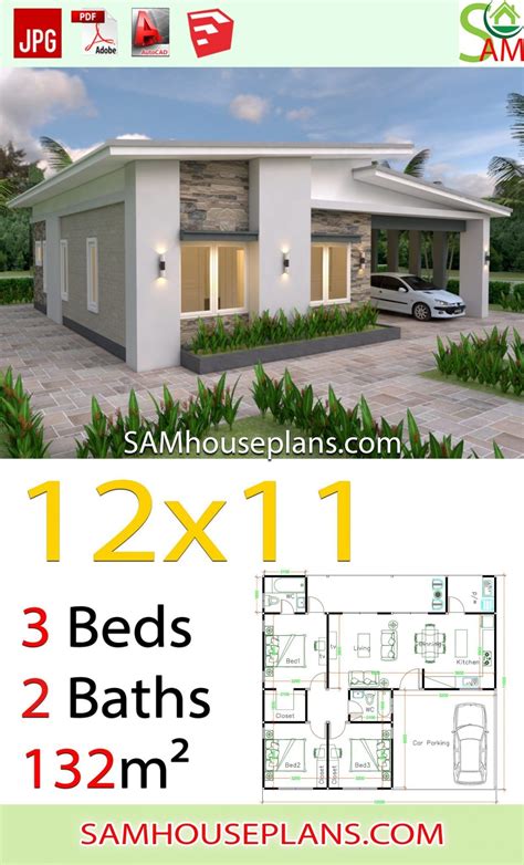 House Plans 12x11m With 3 Bedrooms Sam House Plans