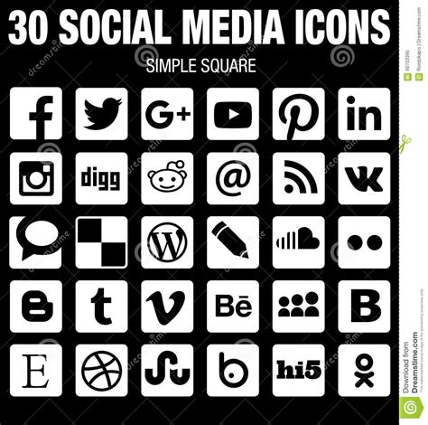 Square Social Media Icons Collection Flat Black And White With Rounded