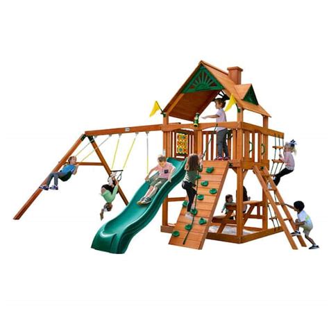 Gorilla Playsets Chateau Wooden Outdoor Playset With Wave Slide Picnic
