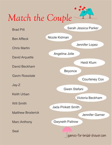 Helping couples improve their communication. Free Printable Match the Famous Couples Game