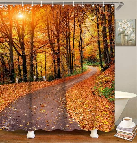 Fall Shower Curtain Autumn Shower Curtain Set With Hooks Etsy