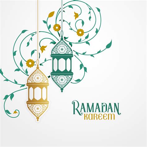 Ramdan Kareem Design With Decorative Lantern And Islamic Floral Pattern