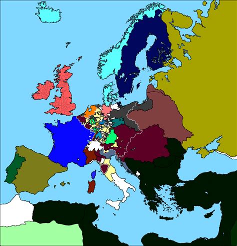 Map of Europe after the Congress of Vienna (1815). The Congress aimed to restore the balance of 