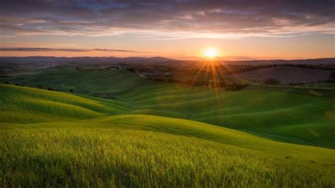 Landscape Nature Field Hills Sunset Sun Tuscany Italy Wallpapers