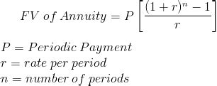 To calculate the number of payment periods for a loan, given the loan amount, the interest rate, and a periodic payment amount, you can use the nper function. Future Value of Annuity Formula and Calculator