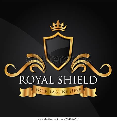 Luxury Golden Vector Shields Crown Ribbons Stock Vector Royalty Free