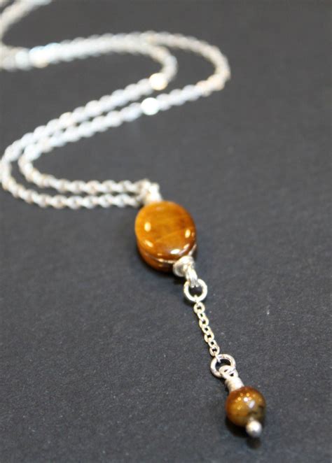 Golden Tigers Eye Minimalist Pendant Necklace Sterling Silver Chain