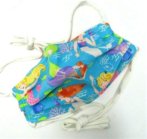 Fabric Face Mask Handmade Cloth Cute Mermaids Filter Pocket Ties Nose