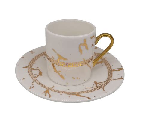 Buy Porcelain China Espresso Turkish Coffee Demitasse Set Of 6 Cups Saucers Gold Greek Key