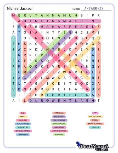 Word Search Puzzle Michael Jackson