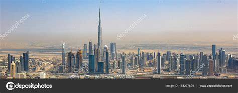 Dubai Skyline Burj Khalifa Skyscraper Panorama Panoramic Aerial Stock