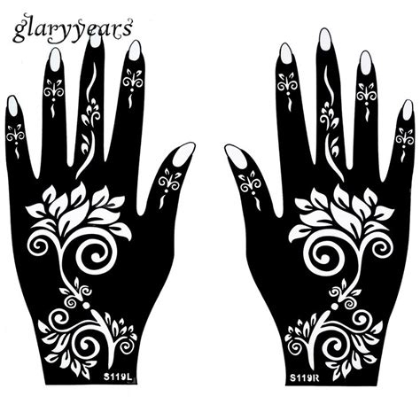 199us 1 Pair Hands Mehndi Henna Tattoo Stencil Waterproof Flower