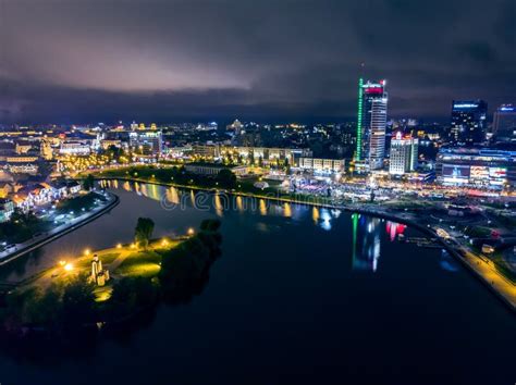 Picturesque Panoramic View Of Minsk City Downtown At Night Editorial