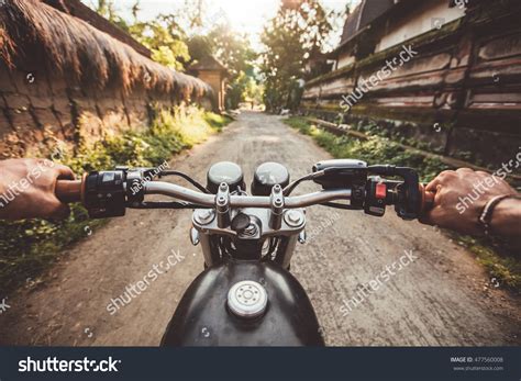 Biker Driving His Motorcycle On Country Stock Photo 477560008