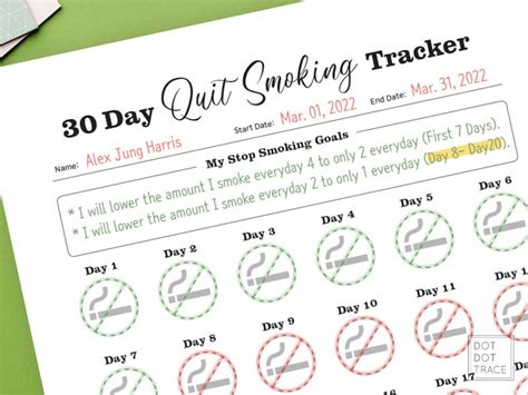 Printable Day Quit Smoking Tracker Day Stop Smoking Tracker No
