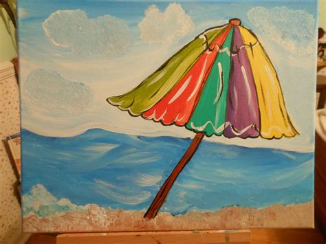 A Painting Of An Umbrella On The Beach