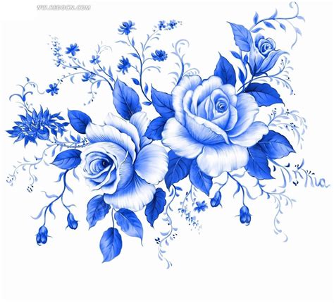手绘蓝色花朵花卉设计稿件插画 PSD素材免费下载 红动中国