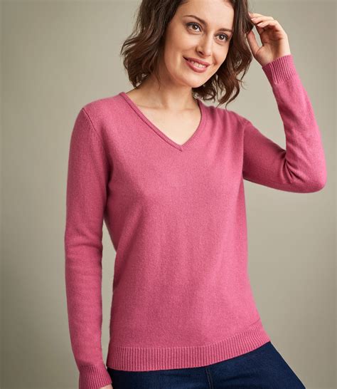 Peony Pink Womens Pure Cashmere V Neck Sweater Woolovers Us