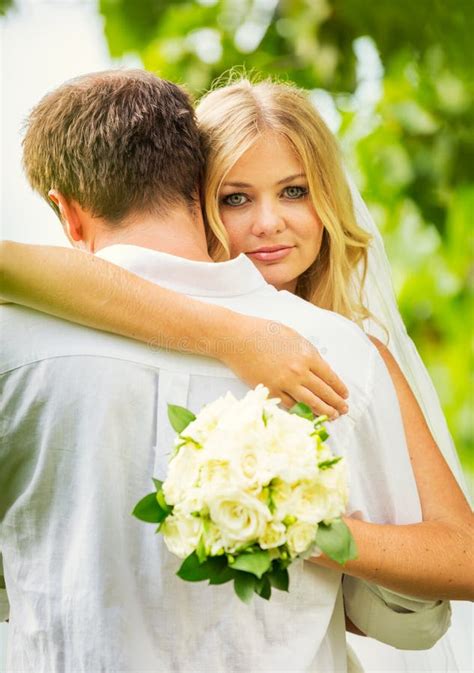 Bride And Groom Romantic Newly Married Couple Embracing Stock Image