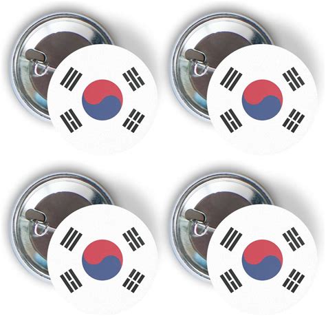 South Korea Four Pack Of Flag Pin Back Badge Buttons 225 Inch Round