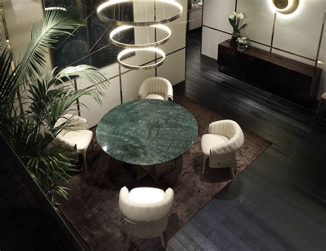 Luxury marble top round gold stainless steel base dining table and chairs set. Nella Vetrina Alyson Round Dining Table Gold Base ...