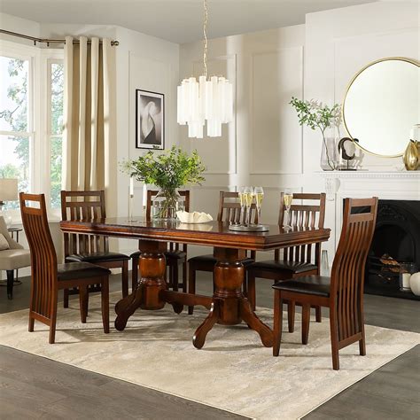 Chatsworth Dark Wood Extending Dining Table With 6 Java Chairs Brown