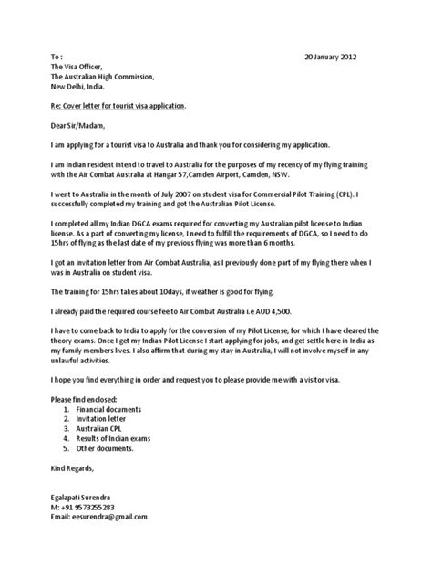 Cover Letter For Student Visa Application Australia Sample Letter