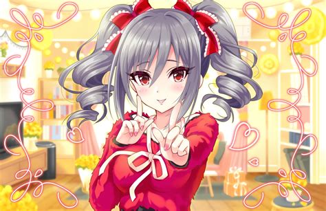 Blush Book Bow Breasts Flowers Gray Hair Idolmaster Idolmaster Cinderella Girls Kanzaki Ranko